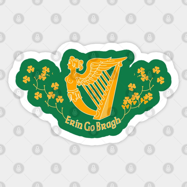 Ireland Forever - Erin Go Bragh Harp Shamrocks Sticker by Yesteeyear